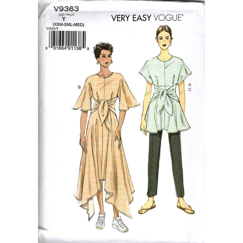 Very Easy Vogue V9363 Misses XS to M Tunic Top and Dress Uncut Sewing Pattern